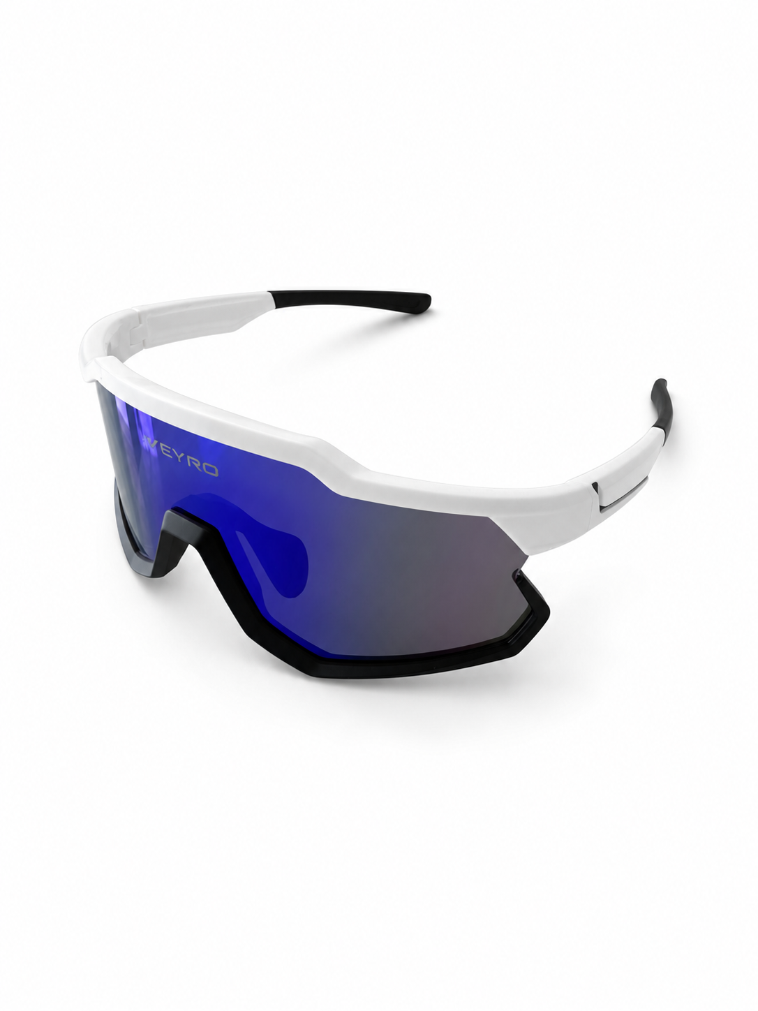 VEYRO Apex Sportbrille in Arctic Blue mit blau verspiegelter Shield-Scheibe – Dreiviertelansicht