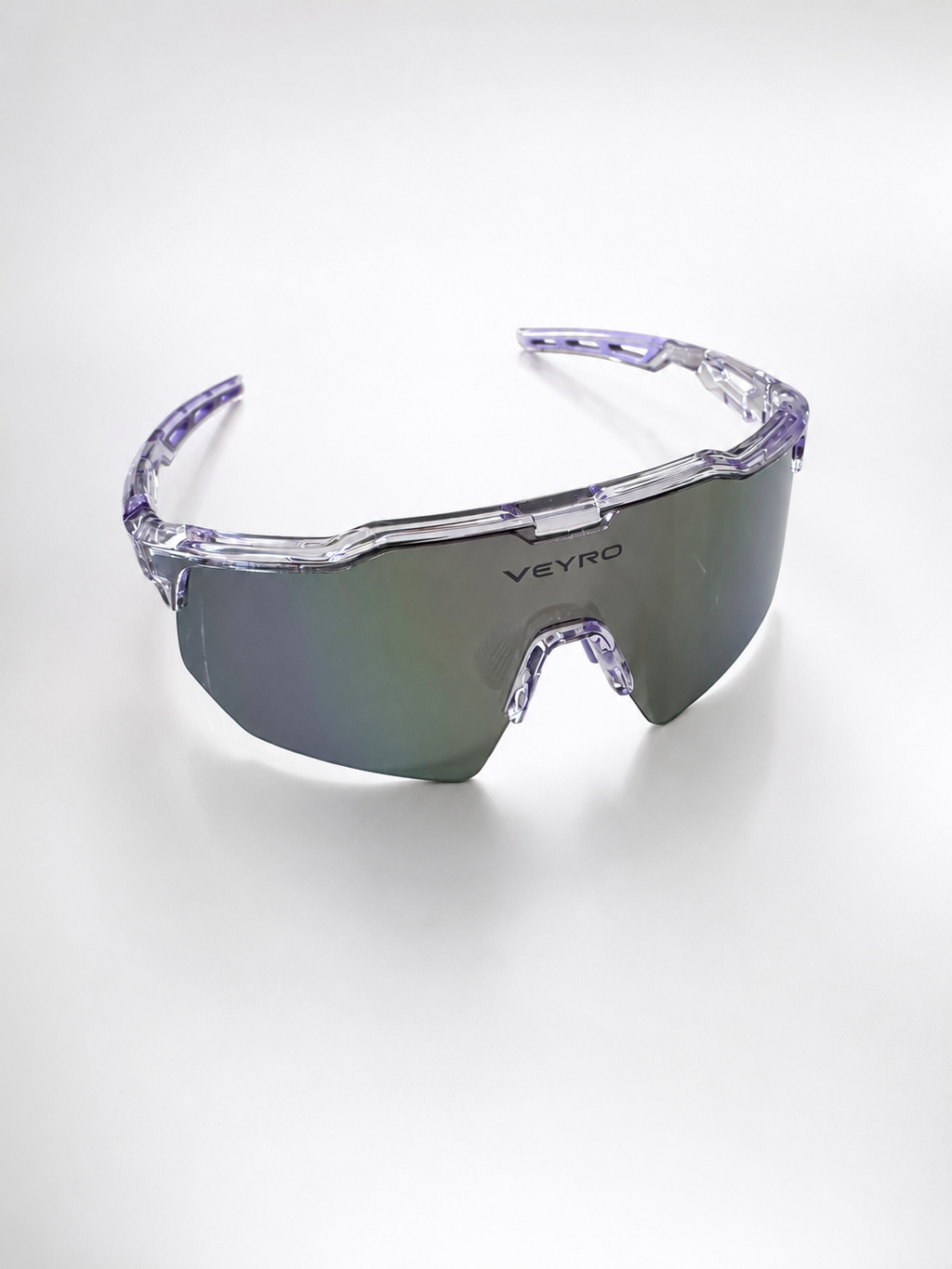 VEYRO Aura Sportbrille in Lila-Transparent mit verspiegelter Shield-Scheibe – Frontansicht