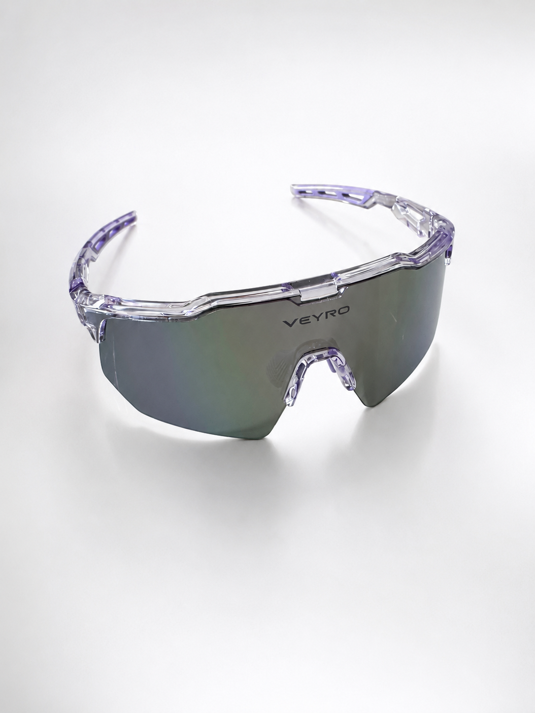 VEYRO Aura Sportbrille in Lila-Transparent mit verspiegelter Shield-Scheibe – Frontansicht