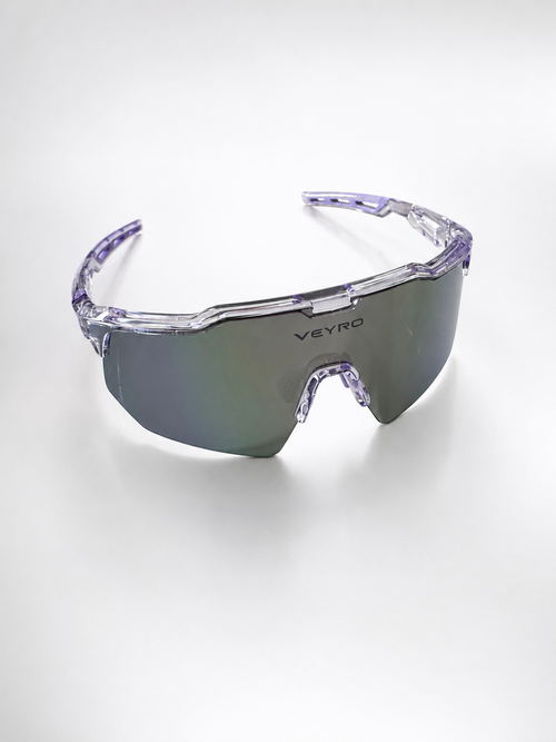 VEYRO Aura Sportbrille in Lila-Transparent mit verspiegelter Shield-Scheibe – Frontansicht
