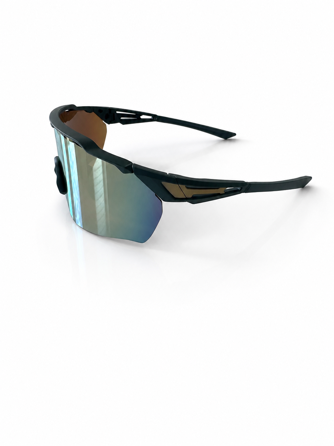VEYRO Solis Forest Gold Sportbrille mit goldverspiegelter Shield-Scheibe – Dreiviertelansicht