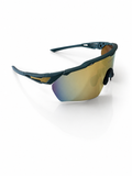 VEYRO Solis Sportbrille in Forest Gold mit dunkelgrünem Rahmen und goldverspiegelter Shield-Scheibe
