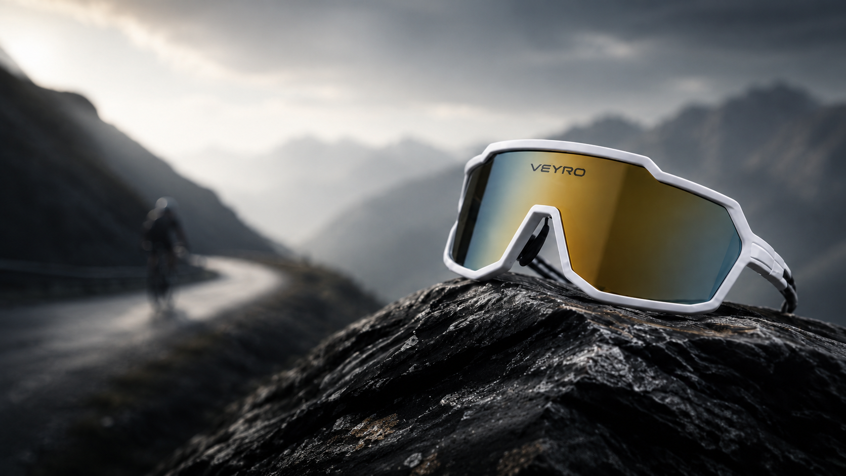 VEYRO Sportbrille in dynamischer Outdoor-Szene für Radfahren, Running und Sport